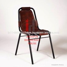 Industrial Brown Leather and Metal Leg Dining chair